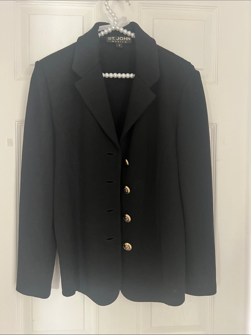 St. John Black Knit Blazer with Gold Buttons